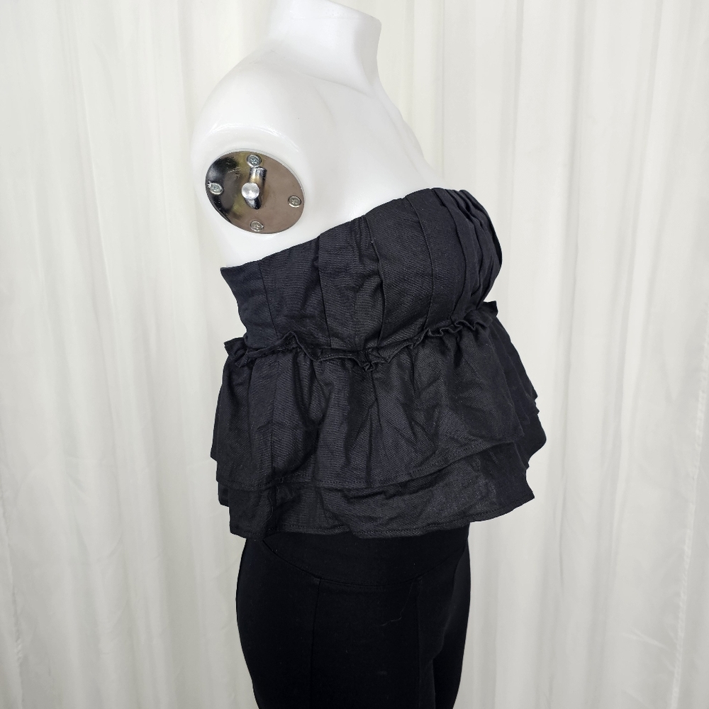 Princess Polly Black Ericka Strapless Top Peplum Pleated Size 6 - Picture 4 of 8